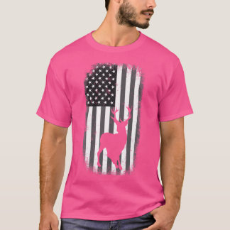 Hjort Hunting Black and White American Flagga T Shirt