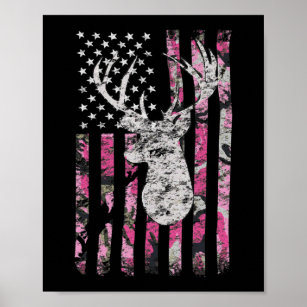 Hjort Hunting Camo American Flagga Buck Poster