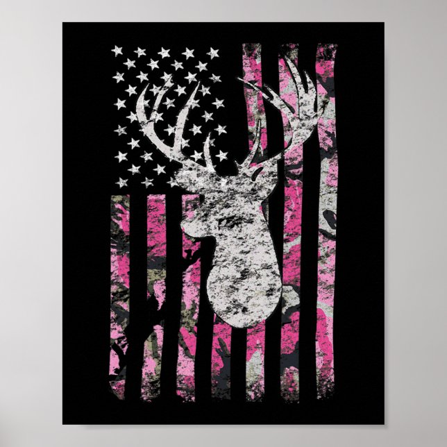 Hjort Hunting Camo American Flagga Buck Poster (Framsidan)