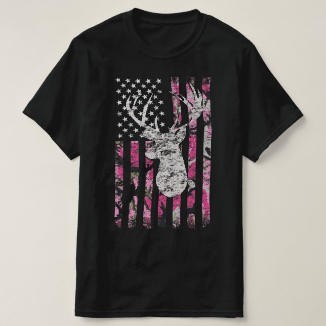 Hjort Hunting Camo American Flagga Buck  T Shirt (Design framsida)