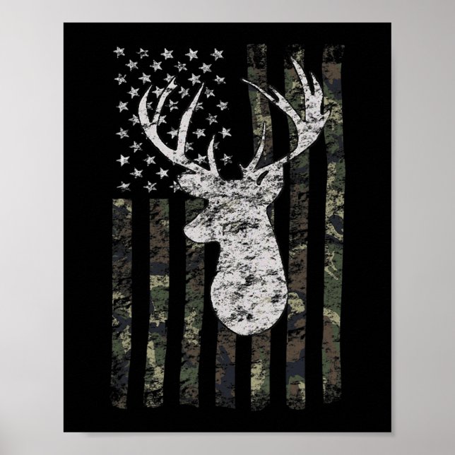 Hjort Hunting Camo American Flagga Poster (Framsidan)