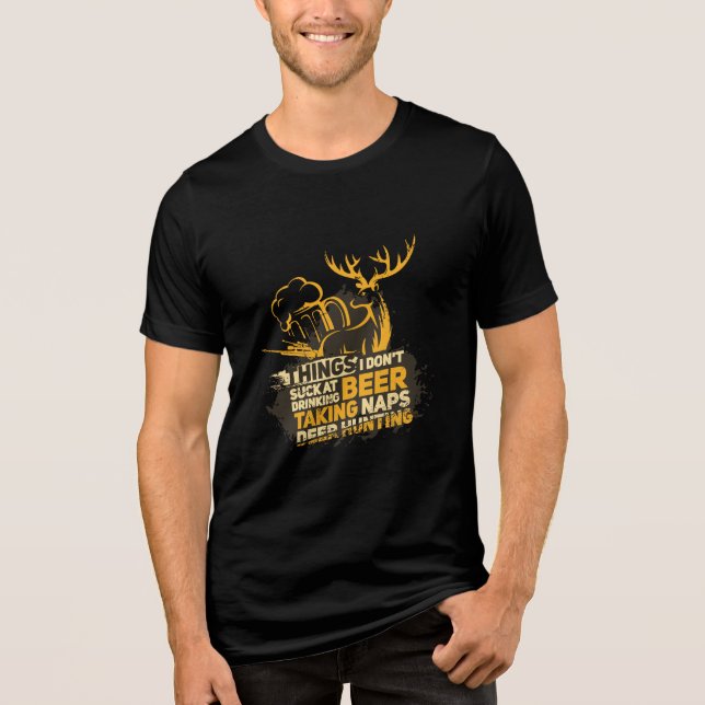 Hjort Hunting Drinking Funny Quote T Shirt (Framsida)