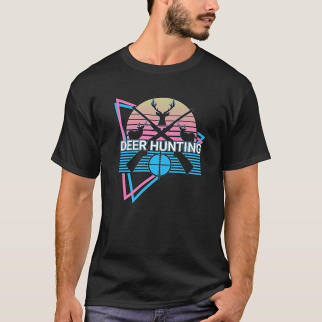Hjort Hunting Hjort Hunter Retro T Shirt (Framsida)