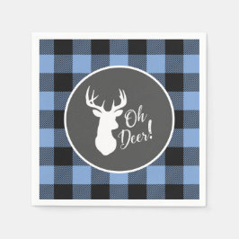Hjort Hunting Lodge Baby Shower Antlers Boy Blue Pappersservett