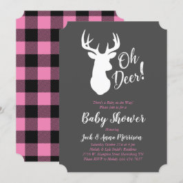 Hjort Hunting Lodge Baby Shower Antlers Girl Rosa Inbjudningar