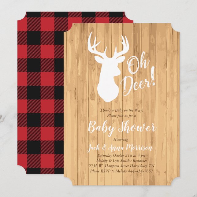 Hjort Hunting Lodge Baby Shower Antlers Inbjudningar (Fram/baksida)
