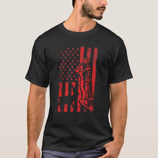 Hjort Hunting Patriotic Us Elk Bow Hunter Usa Amer T Shirt (Framsida)