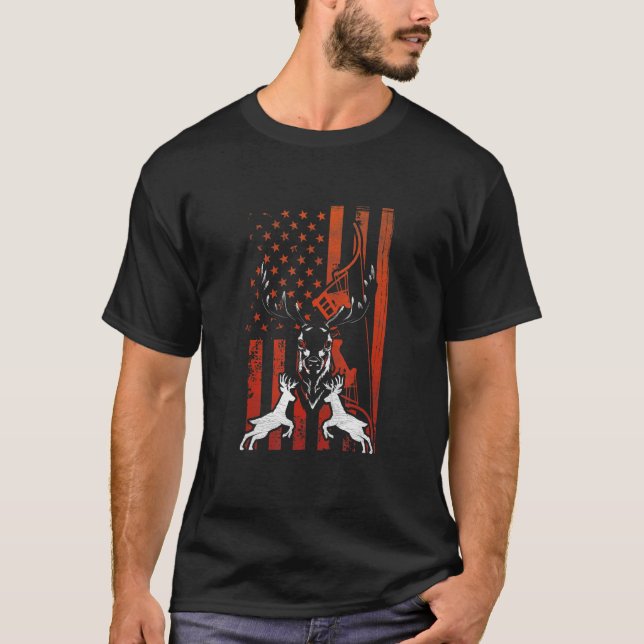 Hjort Hunting Patriotic Us Elk Bow Hunter Usa Amer T Shirt (Framsida)