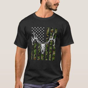 Hjort Hunting Skull American Camo USA flagga White T Shirt