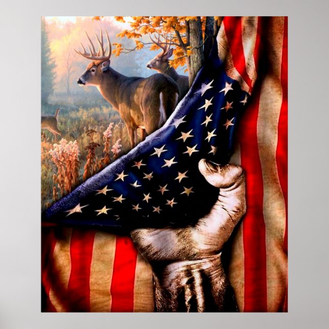 Hjort Hunting USA flagga Blanket Poster (Framsidan)