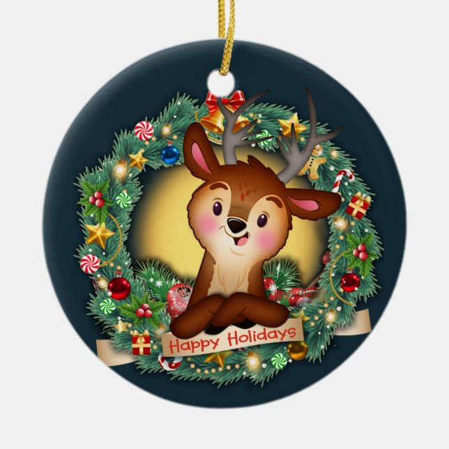hjort i andning julgransprydnad keramik (Framsidan)