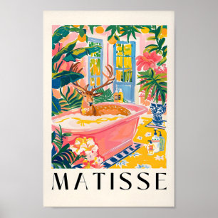 Hjort i Bathtub Art Print, Mid Century Art, Bathro Poster