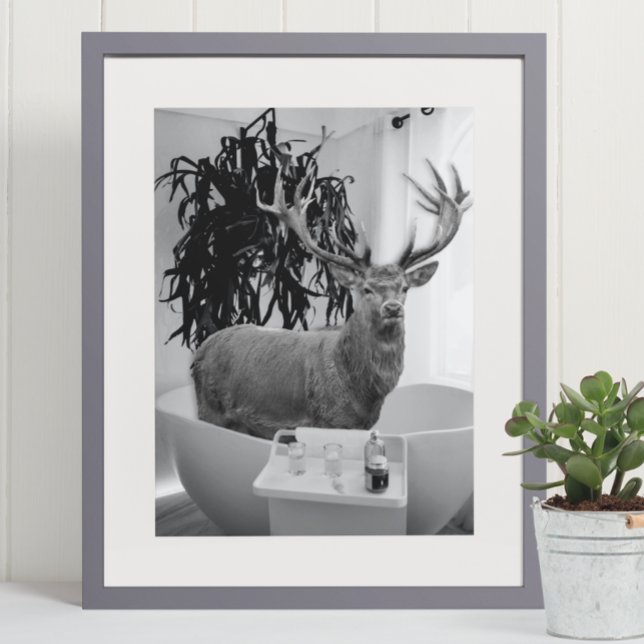 Hjort i Bathtub Black White Bathroom art Poster (Skapare uppladdad)