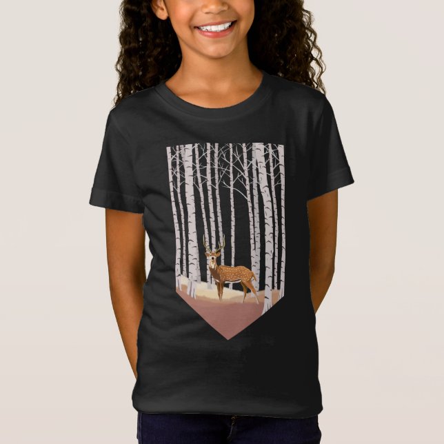 Hjort i Birch skogen T Shirt (Framsida)
