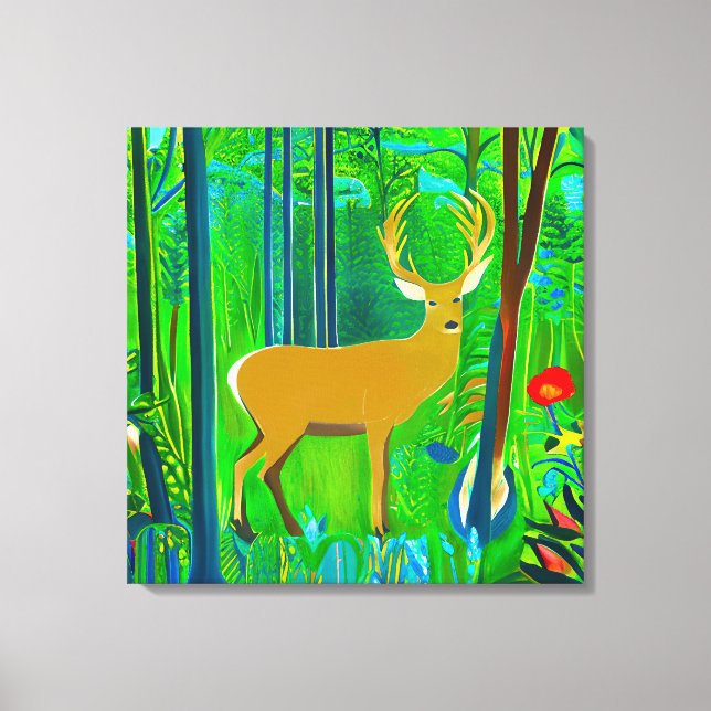 Hjort i en Fantasy Forest Setting Canvastryck (Framsida)