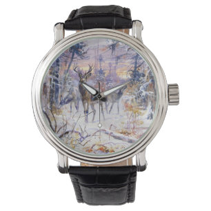 Hjort i en snöskog (vintersäsong) armbandsur