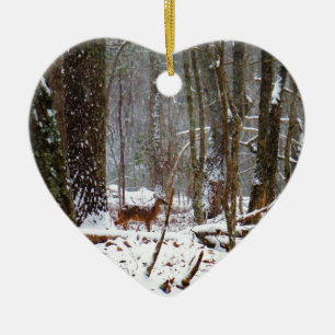 Hjort i fallet snö julgransprydnad keramik