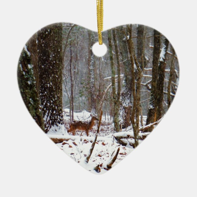 Hjort i fallet snö julgransprydnad keramik (Framsidan)