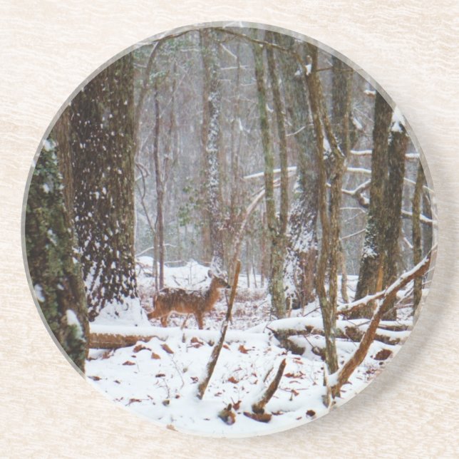 Hjort i fallet snö underlägg sandsten (Framsidan)