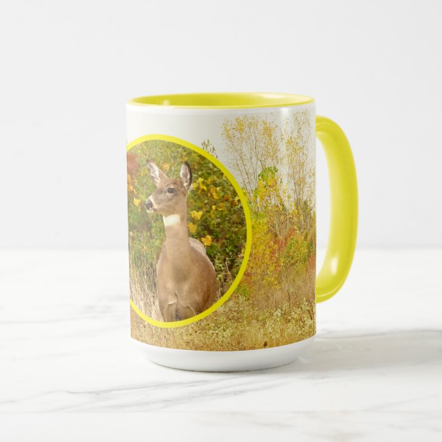HJORT I FÄLT MED FALL FÄRG/LEMON GULT MUGG (Framsida höger)