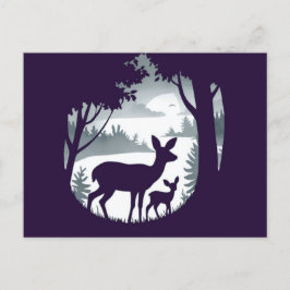 Hjort i Forest Clearing Postcard Doe and Fawn Vykort