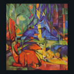 Hjort i Forest Franz Marc Poster<br><div class="desc">Utfärdat 1914 av den tyske uttrycksmannen Franz Marc. Slutet i en serie målningar med liknande tema visar de vassa kanterna färg och subjekt som är gemensamma för stil. Skämt djärvt och starkt kontrasterande färg - orange,  guld,  blått och grönt</div>
