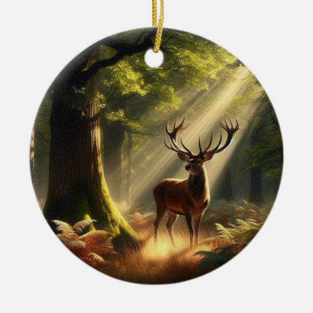 Hjort i morgonskogen julgransprydnad keramik (Framsidan)