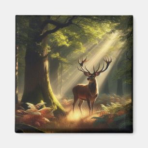 Hjort i morgonskogen magnet