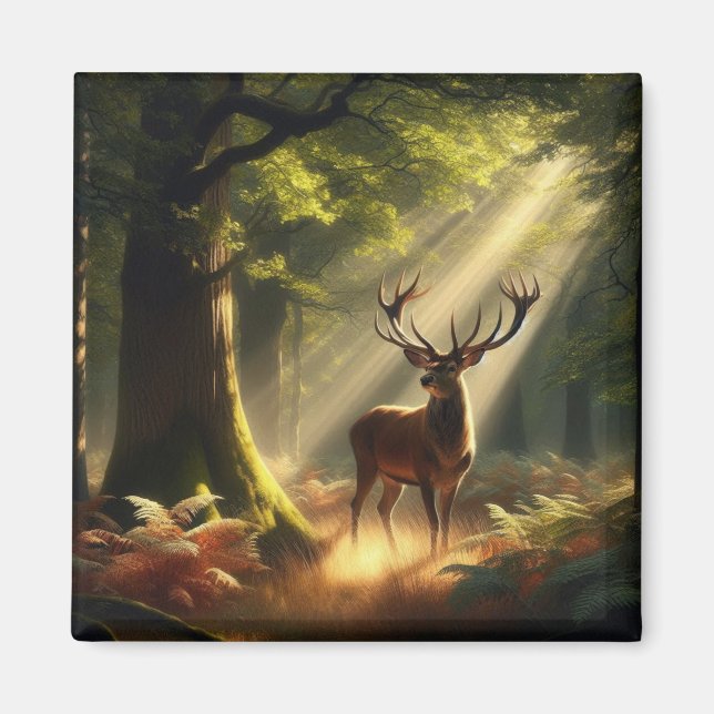Hjort i morgonskogen magnet (Framsidan)