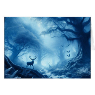 Hjort i Mörk Forest of Blue Dimma Hälsningskort