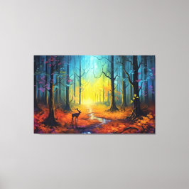 Hjort i regnbågens höstskog canvastryck