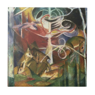 Hjort i skogen av Franz Marc, Vintage finkonst Kakelplatta