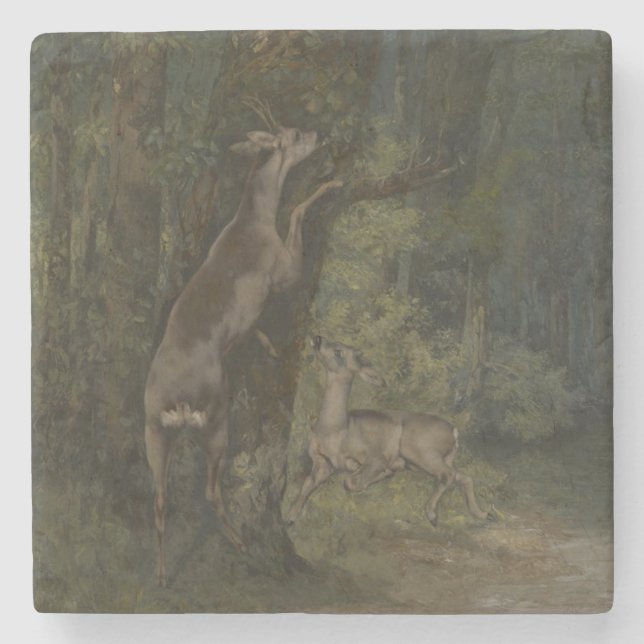 Hjort i skogen (av Gustave Courbet) Stenunderlägg (Framsidan)