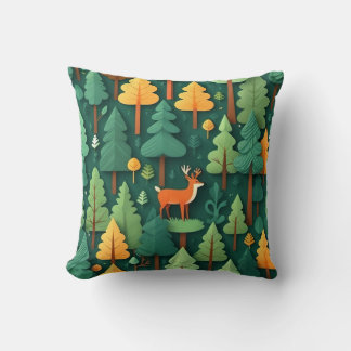 Hjort i Skogen (botaniska illustrationer/naturillu Kudde