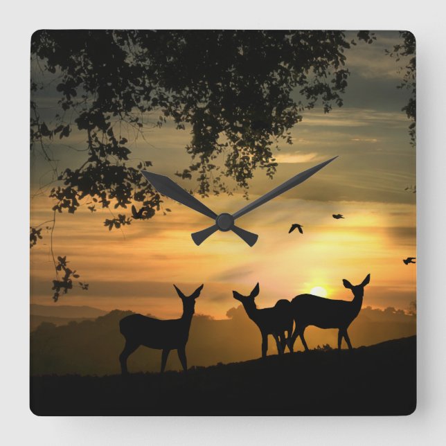 Hjort i Skogen Clock Fyrkantig Klocka (Framsida)