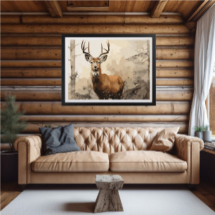 Hjort i Skogen Impressionist Painting - AI Poster