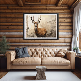 Hjort i Skogen Impressionist Painting - AI Poster