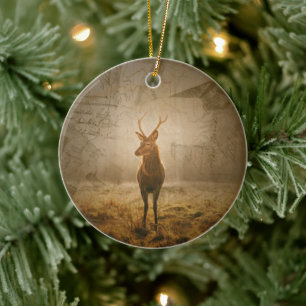 Hjort i skogen julgransprydnad keramik