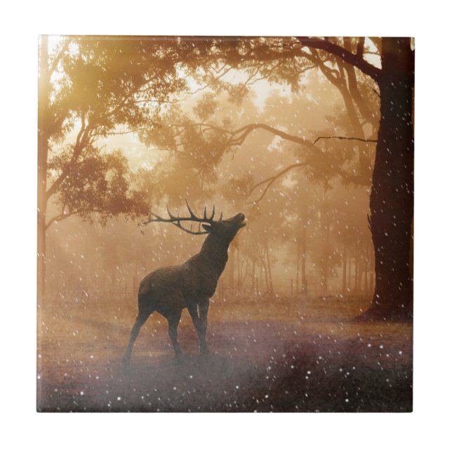 Hjort i skogen kakelplatta (Framsidan)