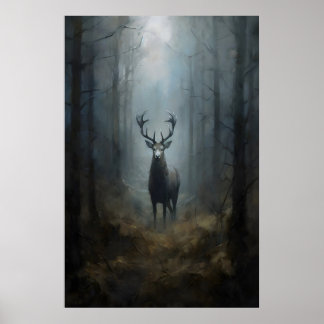 Hjort i skogen Mörk Akademia, Skogsgotik, Mörk Poster