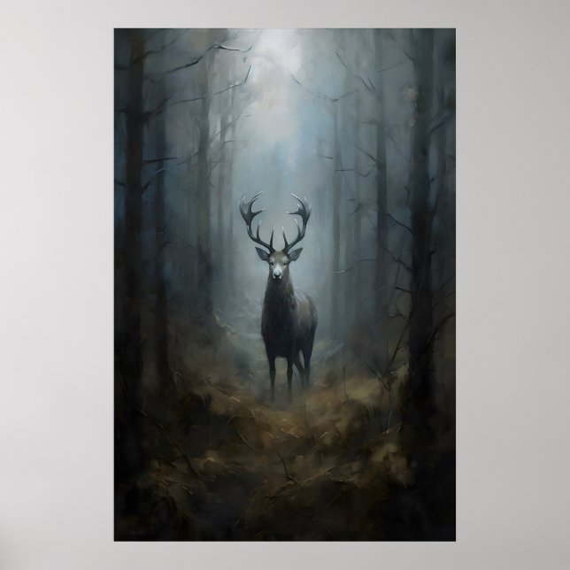 Hjort i skogen Mörk Akademia, Skogsgotik, Mörk Poster (Framsidan)