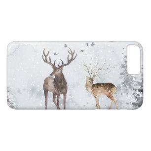 Hjort i skogen under julsnövintern