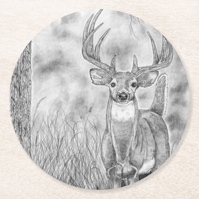 HJORT i SKOGEN Underlägg Papper Rund (Framsidan)
