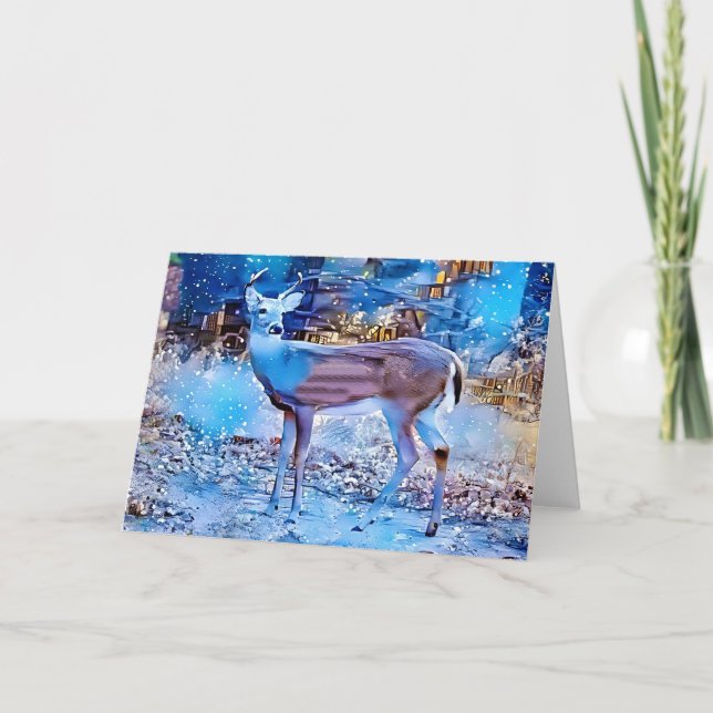 Hjort i Snö City Artsy Note Card Kort (Framsida)