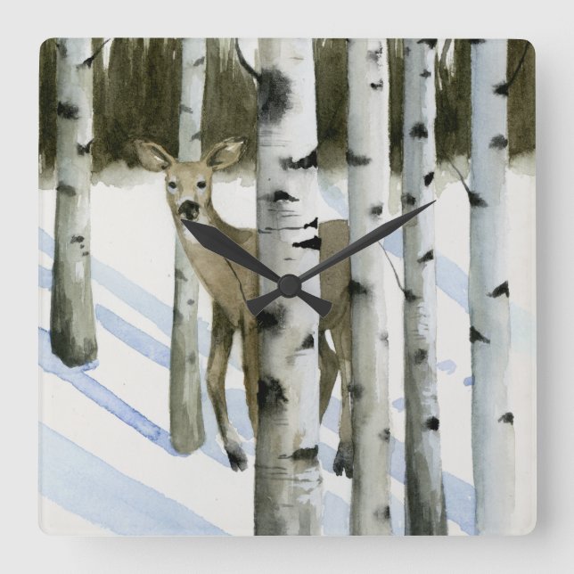 Hjort i Snowfall Fyrkantig Klocka (Framsida)