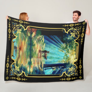 Hjort i solskenskog och vatten ull bl.a. fleecefilt