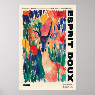 Hjort i vilda blommor konsttryck Färgrik djur hemi Poster