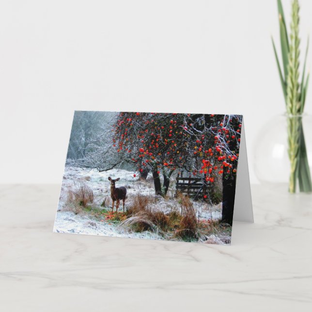 Hjort i vinter helgkort (Framsida)