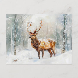 Hjort i vinterskog med snö vattenfärgsmärtsam beha vykort