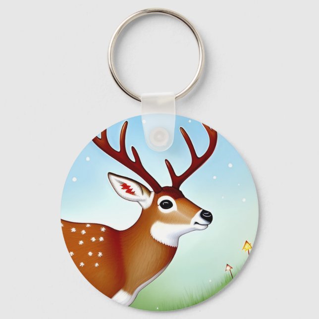 Hjort i Winter Wonderland Scene Nyckelring (Framsida)